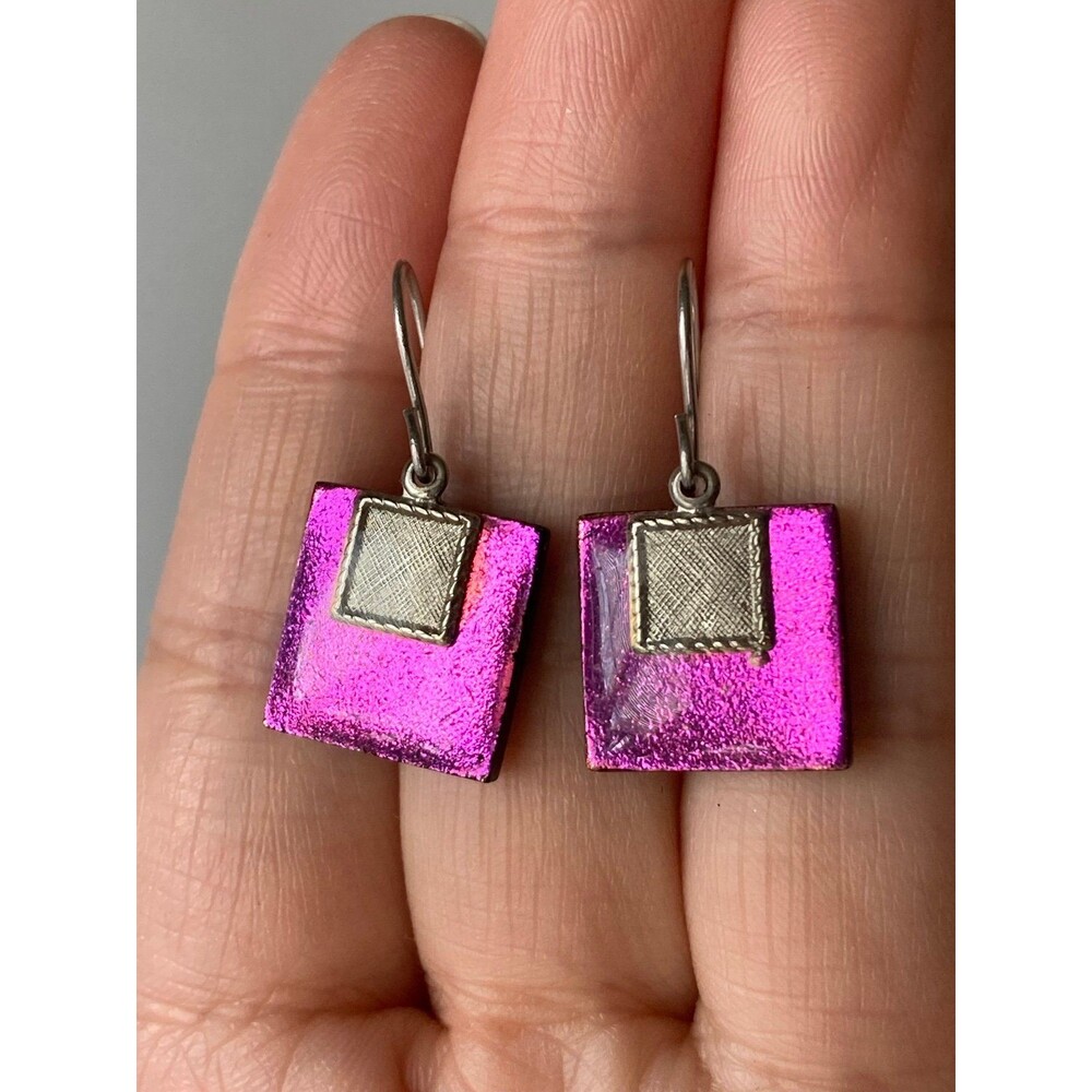 Handmade pink dichroic glass Earrings